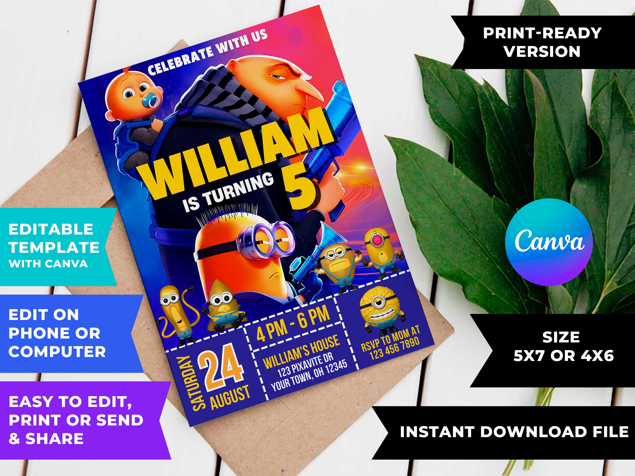 Editable Despicable Me 4 Birthday Invitation Template Incredible Invite Editable Despicable Me 4 Birthday Invitation Template Incredible Invite