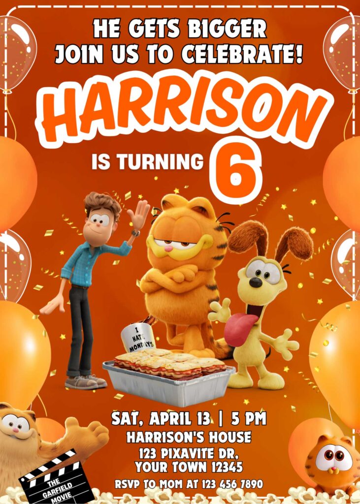 Editable The Garfield Movie Birthday Invitation Template Wonderful Invite