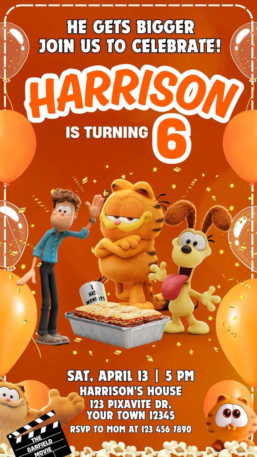 Editable The Garfield Movie Birthday Invitation Template | Wonderful Invite