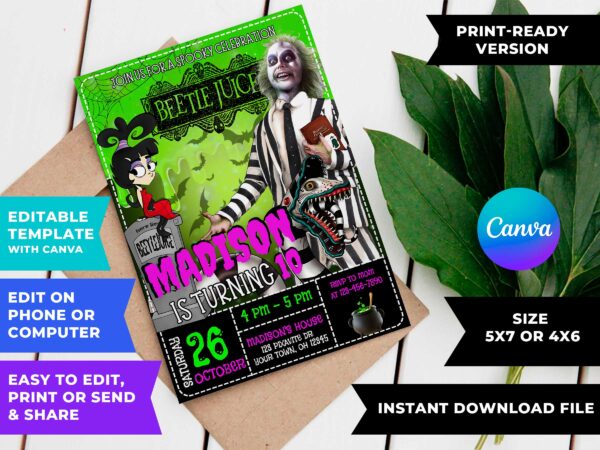 Beetlejuice Halloween Birthday Invitation