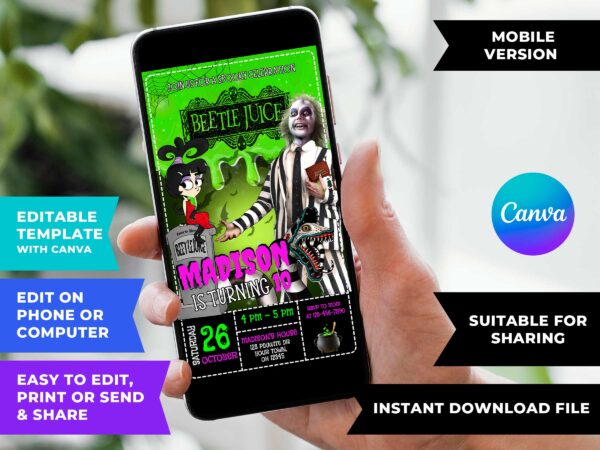 Beetlejuice Halloween Birthday Invitation