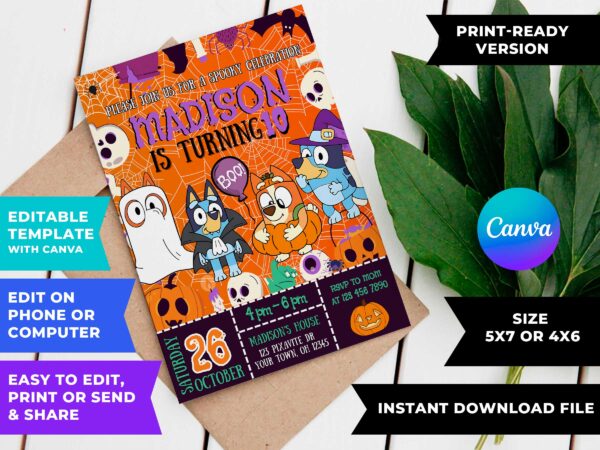 Bluey Halloween Birthday Invitation