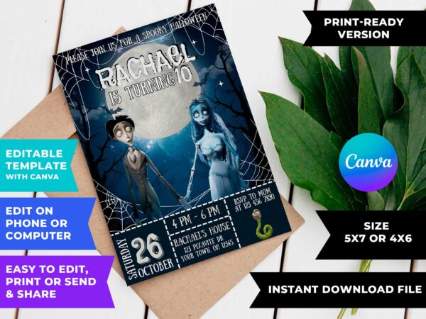 Corpse Bride Halloween Birthday Invitation