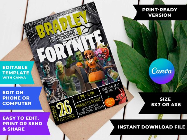 Fortnite Halloween Birthday Invitation