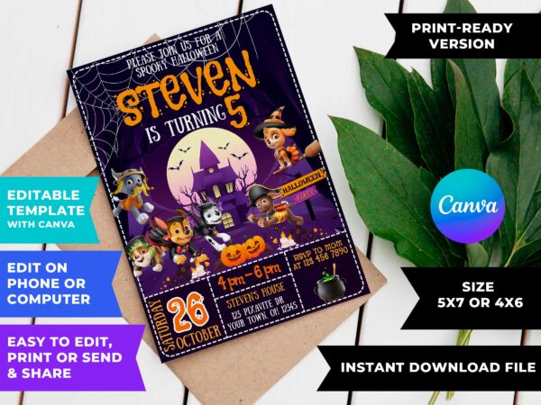 Paw Patrol Halloween Birthday Invitation