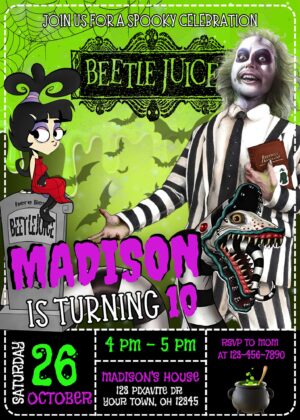 Beetlejuice Halloween Birthday Invitation