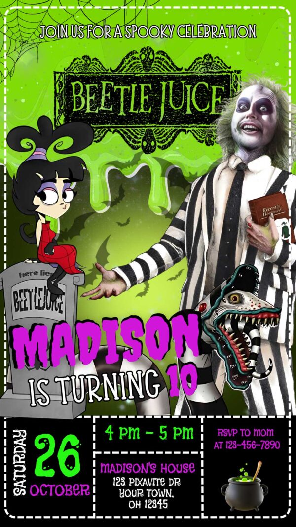 Beetlejuice Halloween Birthday Invitation