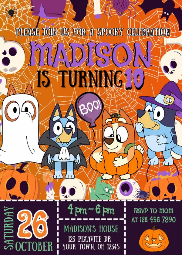 Bluey Halloween Birthday Invitation