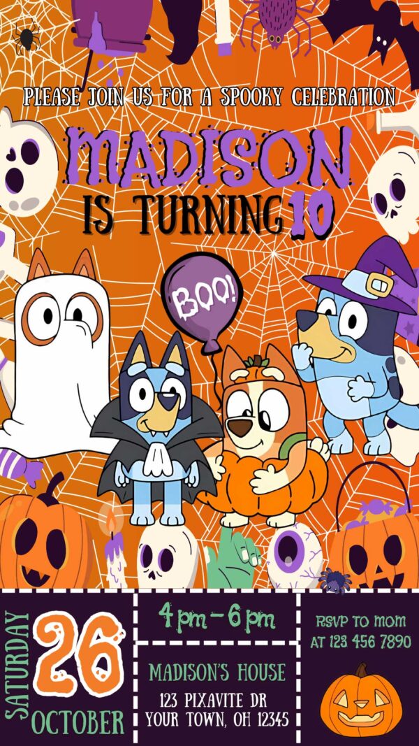 Bluey Halloween Birthday Invitation