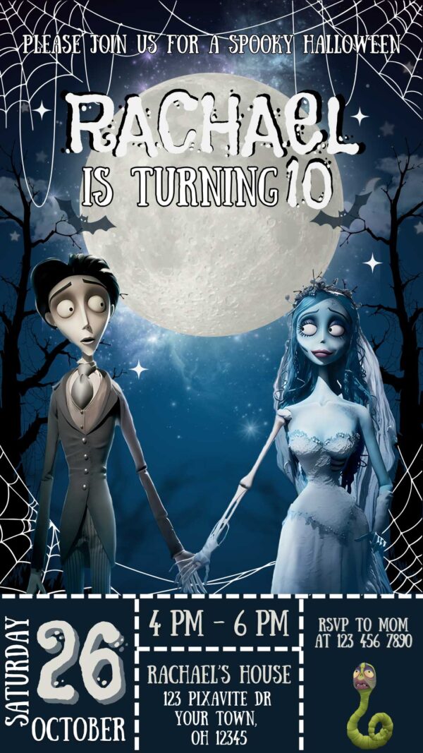 Corpse Bride Halloween Birthday Invitation