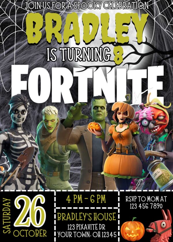 Fortnite Halloween Birthday Invitation