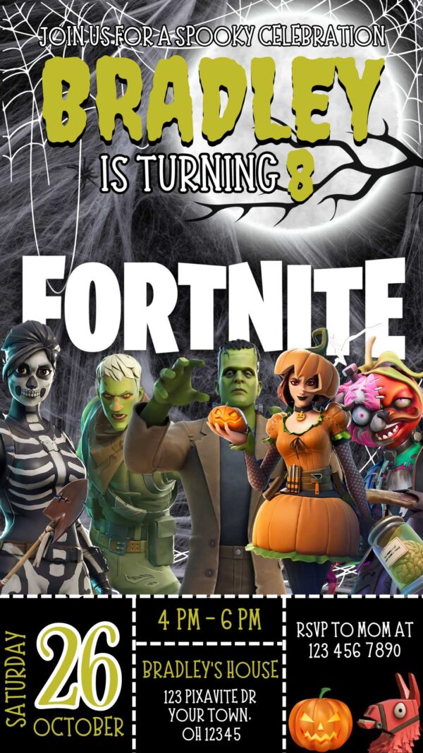 Fortnite Halloween Birthday Invitation