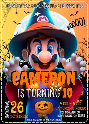 Mario Bros Halloween Birthday Invitation