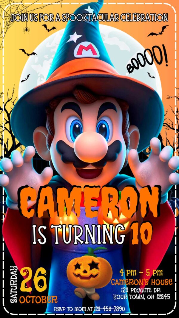 Mario Bros Halloween Birthday Invitation