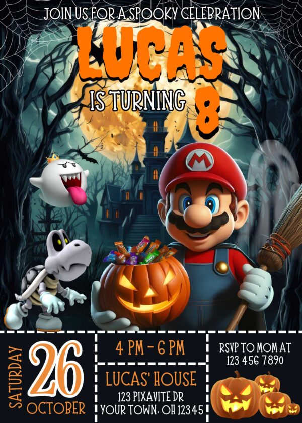 Mario Bros Halloween Birthday Invite