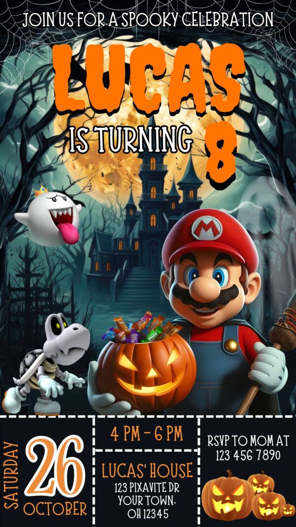 Mario Bros Halloween Birthday Invite