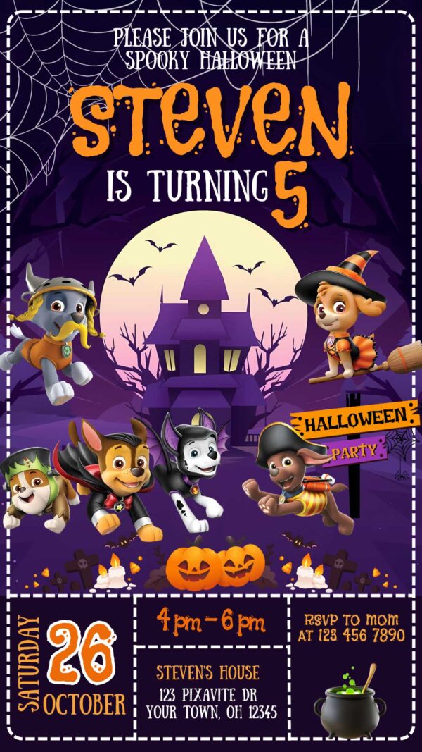 Paw Patrol Halloween Birthday Invitation