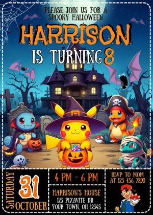 Pokemon Pikachu Halloween Birthday Invitation