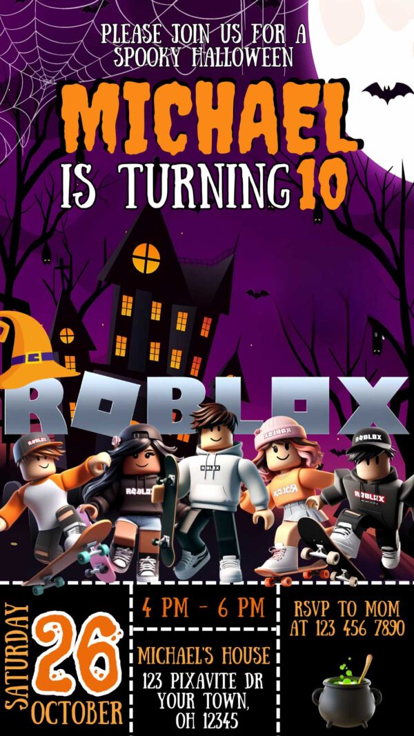 Roblox Halloween Birthday Invitation