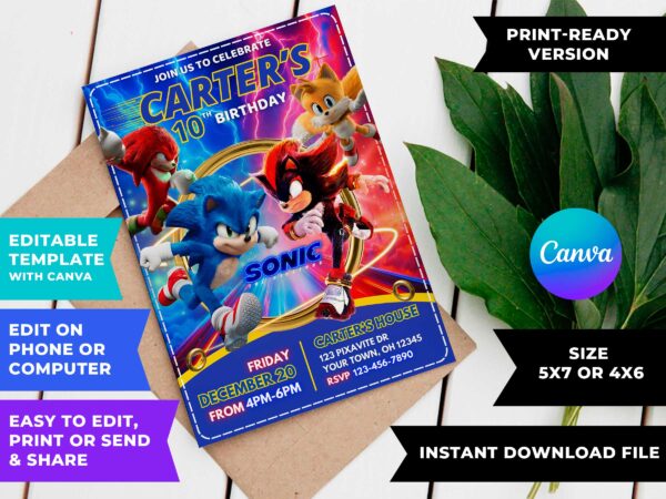 Sonic The Hedgehog 3 Birthday Invitation