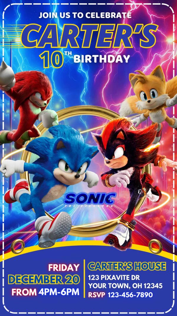 Sonic The Hedgehog 3 Birthday Invitation