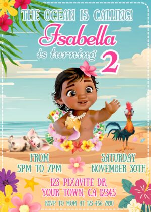 Baby Moana Birthday Invitation