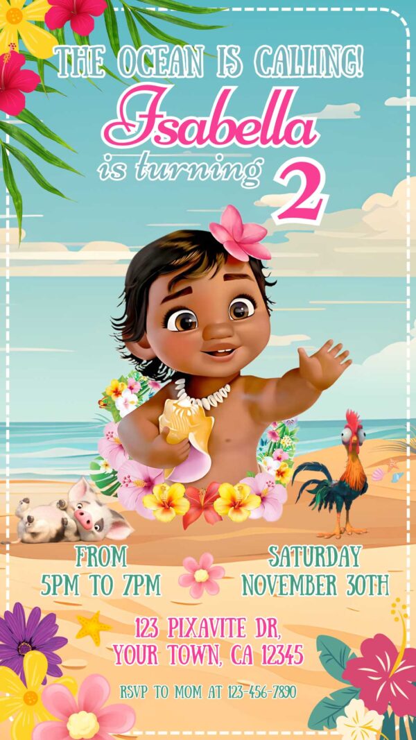 Baby Moana Birthday Invitation