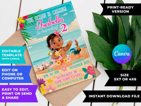 Baby Moana Birthday Invitation