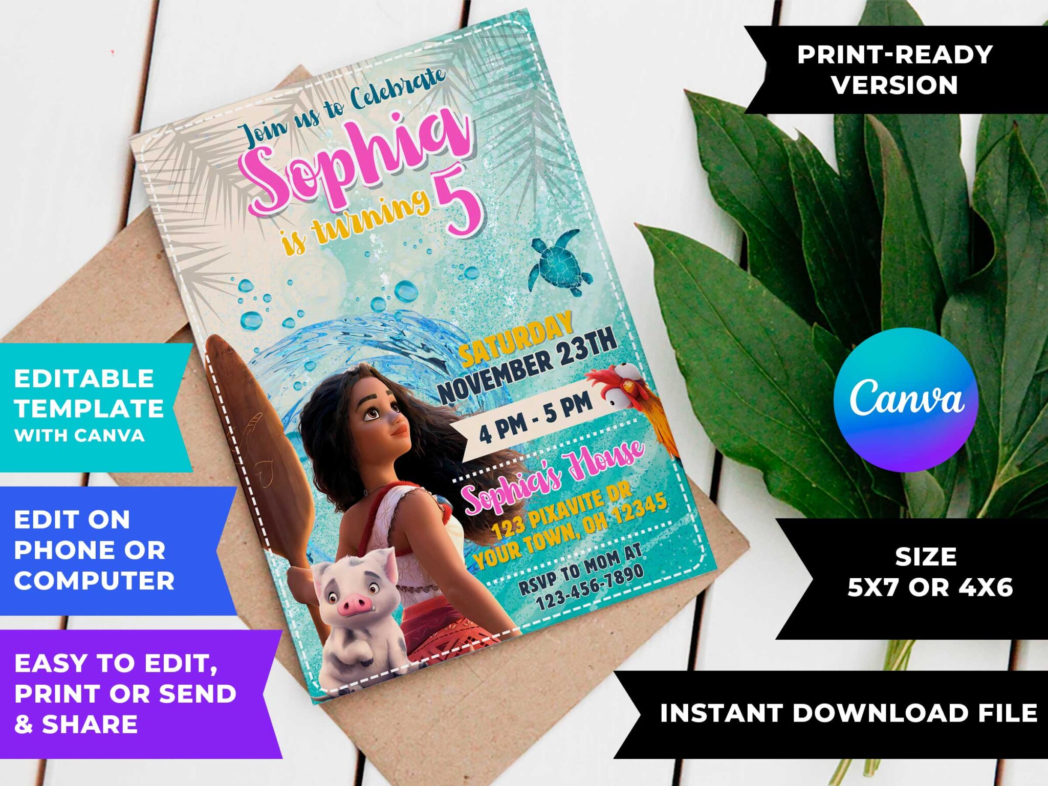Editable Moana 2 Birthday Invitation Template Sweet Invite