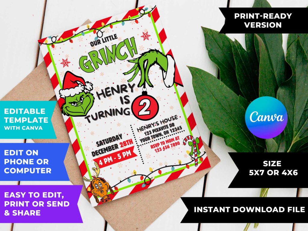 Editable The Grinch Birthday Invitation Template | Wonderful Invite