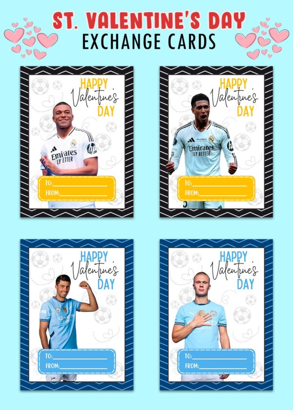 Soccer Players Valentines Day Cards