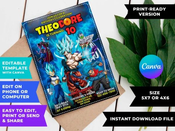 Dragon Ball Super Birthday Invitation