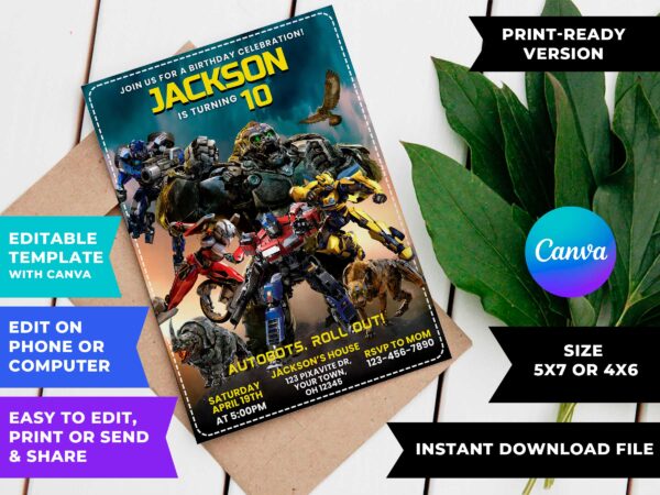 Transformers Rise of The Beasts Birthday Invitation