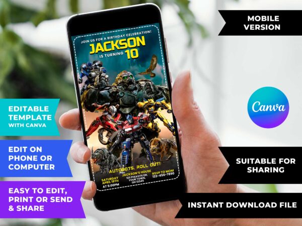 Transformers Rise of The Beasts Birthday Invitation