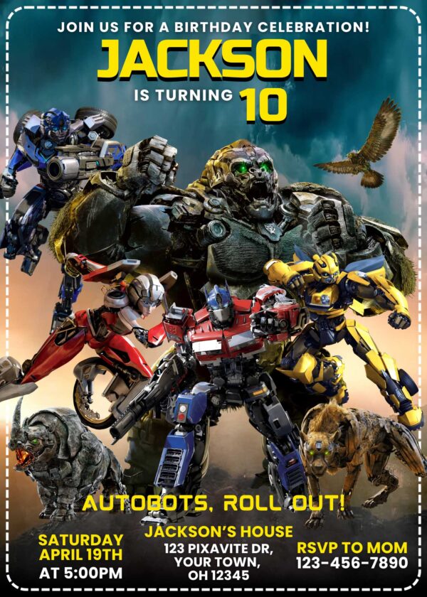 Transformers Rise of The Beasts Birthday Invitation