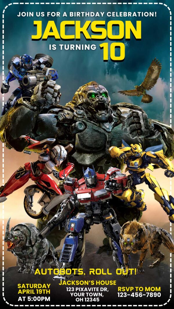 Transformers Rise of The Beasts Birthday Invitation