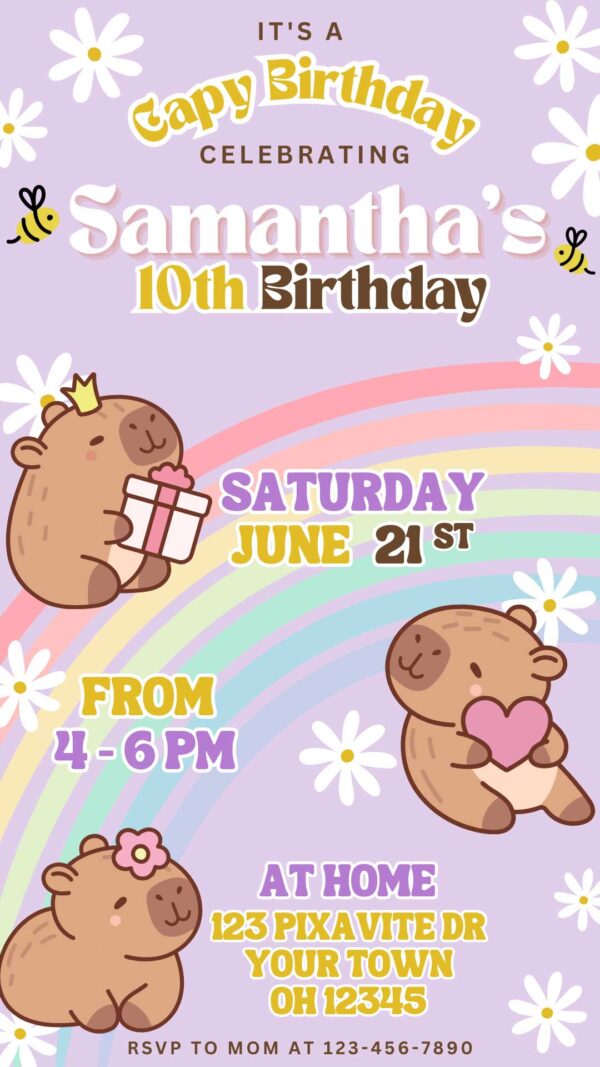 Capybara Birthday Invitation