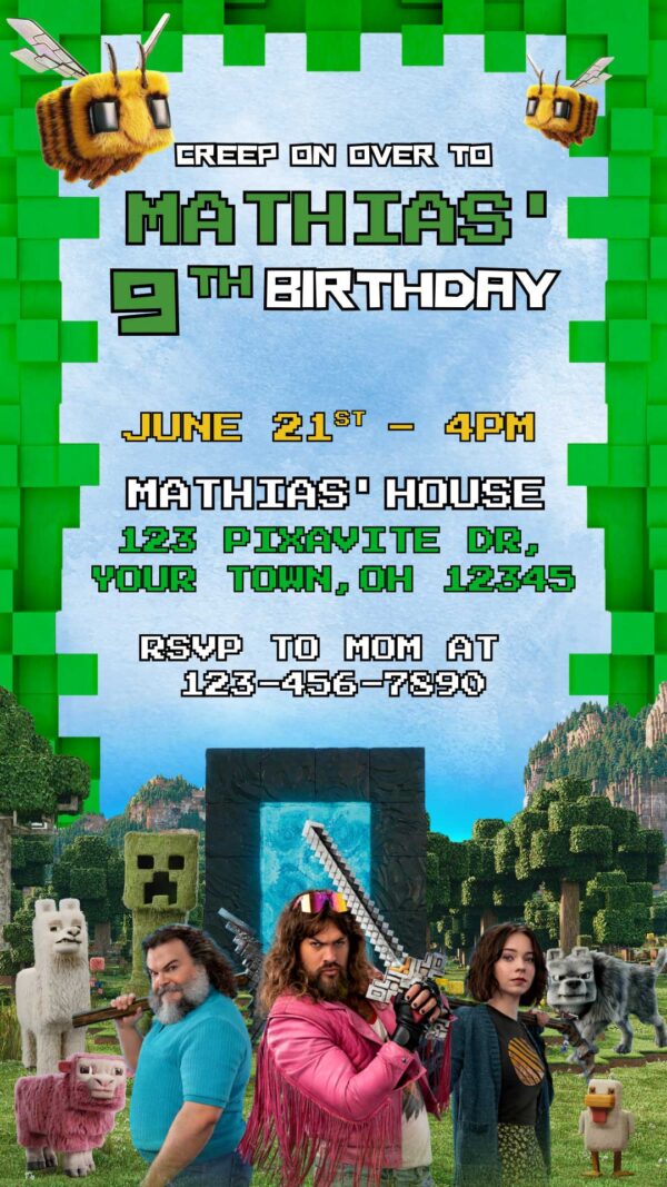 Minecraft Movie Birthday Invitation