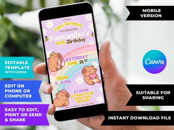 Capybara Birthday Invitation