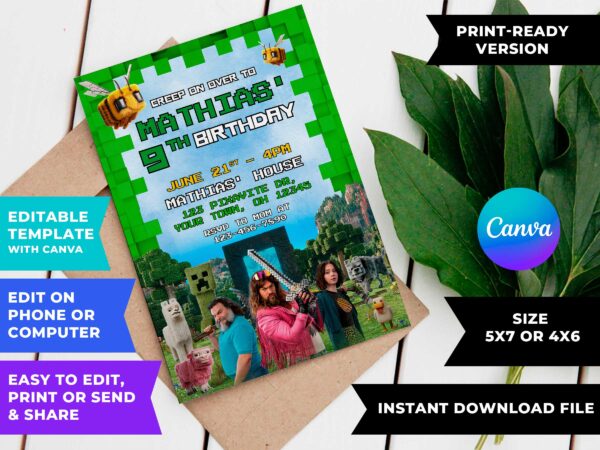 Minecraft Movie Birthday Invitation