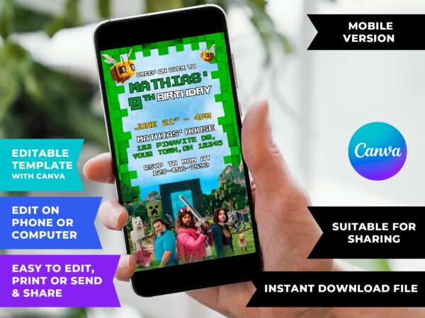 Minecraft Movie Birthday Invitation