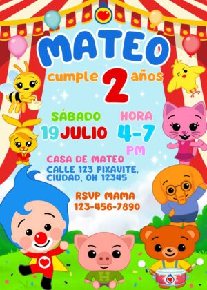 Plantilla Invitacion de Plim Plim de cumpleaños editable