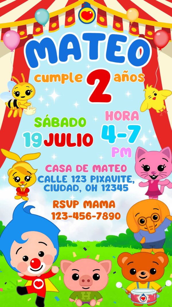 Plantilla Invitacion de Plim Plim de cumpleaños editable