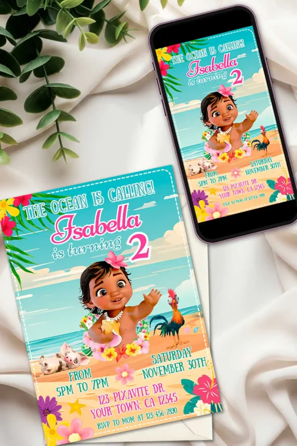 Baby Moana Birthday Invitation