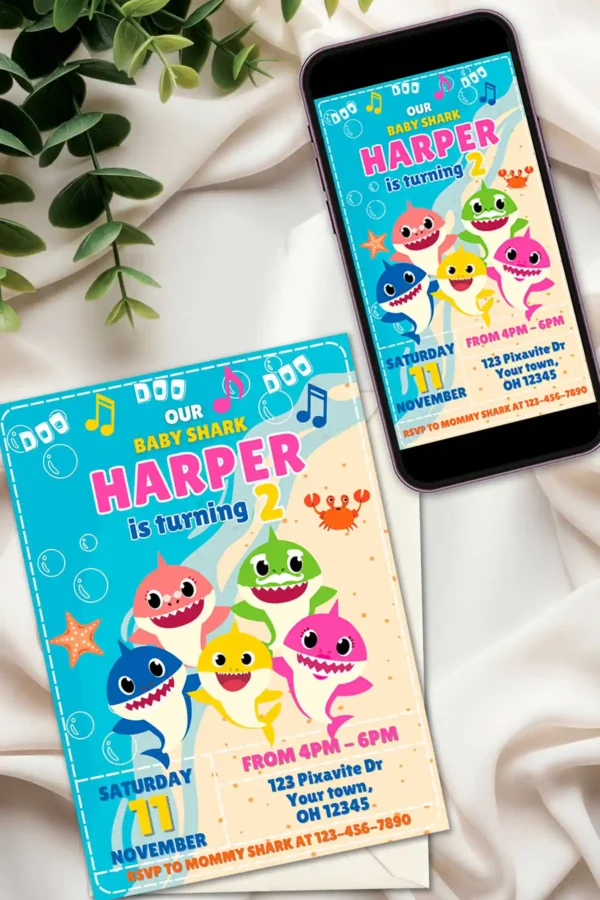 Baby Shark Birthday Invitation