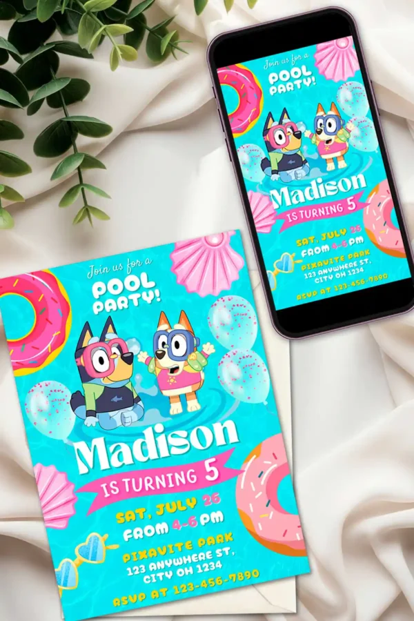 Bluey Pool Party Invitation Template