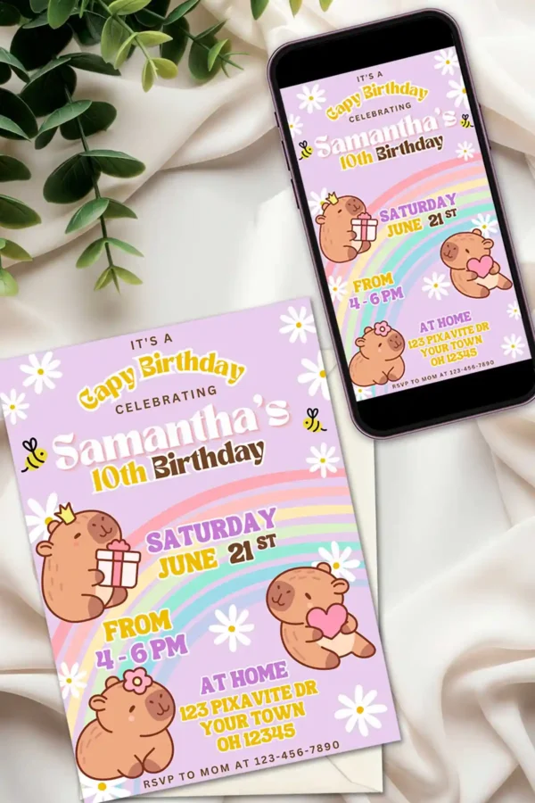 Capybara Birthday Invitation