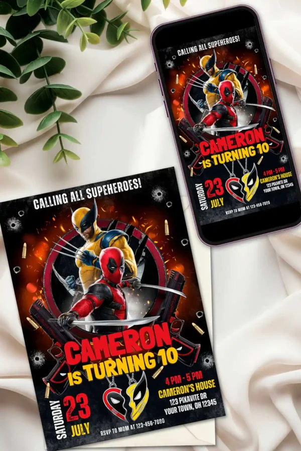 Deadpool and Wolverine Birthday Invitation