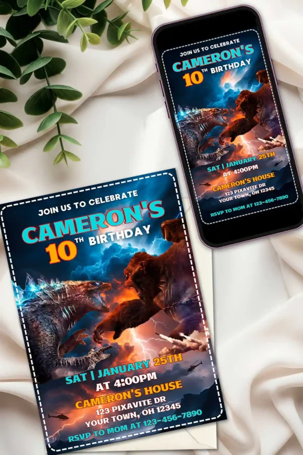 Godzilla vs Kong Birthday Invitation