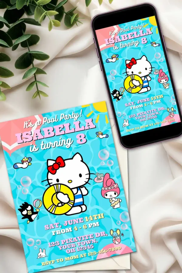 Hello Kitty Pool Party Invitation Template